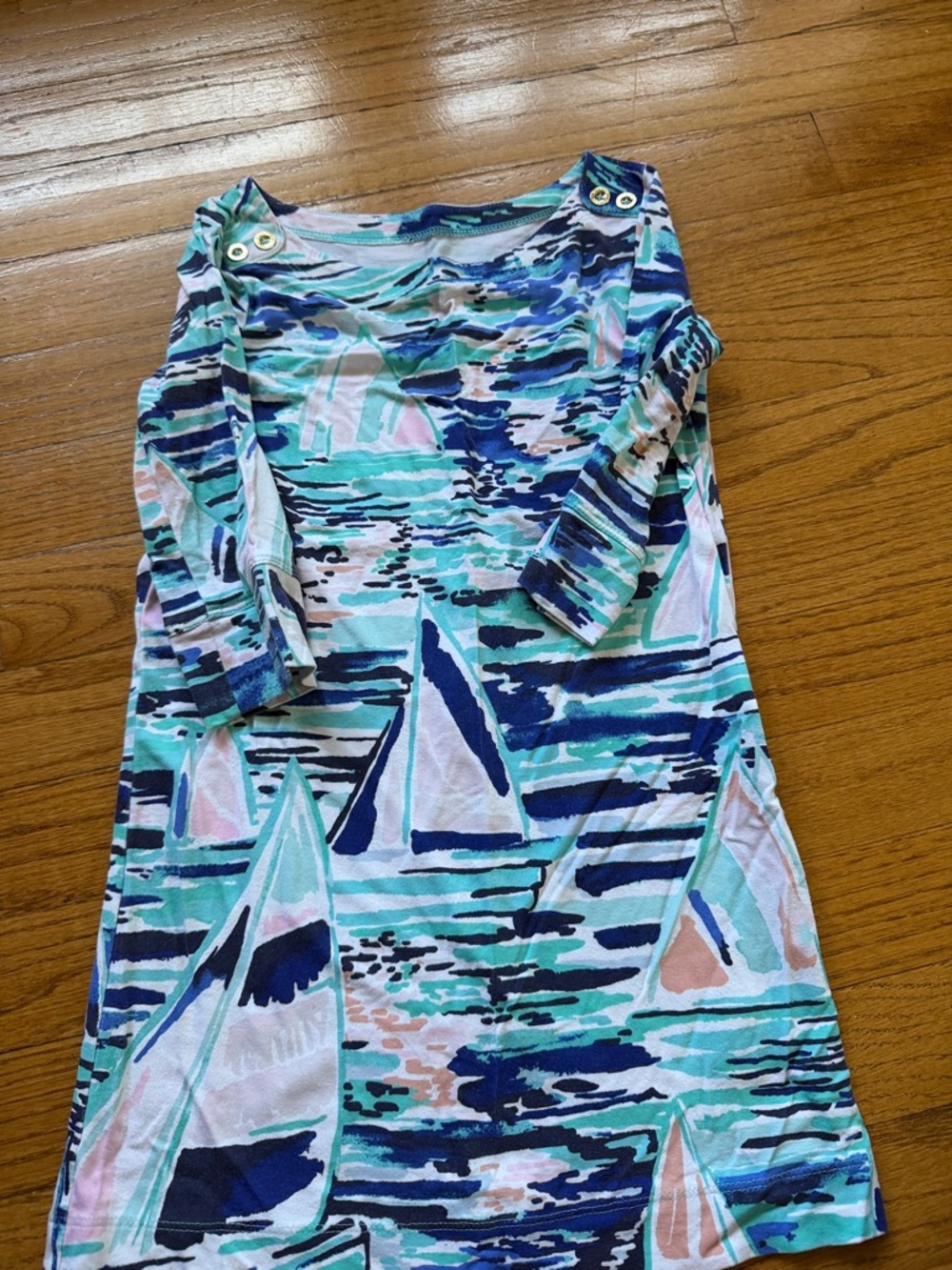 Lilly Pulitzer Girls Sailboat Print Dress in Aqua, Navy & Pink size 4/5